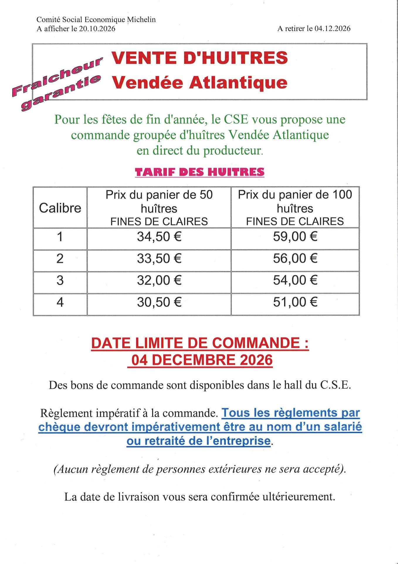 Ventes huitres 2026